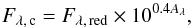 \begin{equation} F_{\lambda,\,{\rm c}} = F_{\rm \lambda,\, red} \times 10^{0.4 A_\lambda} , \label{eq:ext} \end{equation}