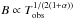 \hbox{$B \propto T_\mathrm{obs}^{1/ \left(2 (1 + \alpha)\right)}$}