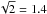\hbox{$\sqrt 2 = 1.4$}