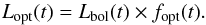 \appendix \setcounter{section}{1} \begin{equation} L_{\mathrm{opt}}(t) = L_{\mathrm{bol}}(t) \times f_{\mathrm{opt}}(t) . \end{equation}