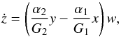 \begin{equation} \dot z = \left(\frac{\alpha_2}{G_2} y - \frac{\alpha_1}{G_1} x \right) w , \label{141216l} \end{equation}