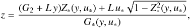 \begin{equation} z = \frac{(G_2 + L \, y) \zy + L \, \uo \sqrt{1-\zys}}{\gy} , \label{141230f} \end{equation}