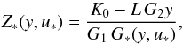 \begin{equation} \zy = \frac{\K_0 - L \, G_2 y}{G_1 \, \gy} , \label{141230e0} \end{equation}