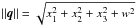 \hbox{$||\vec{q}|| = \sqrt{x_1^2+x_2^2+x_3^2+w^2}$}