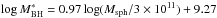 \hbox{$\log M^*_{\rm BH}=0.97\log(M_{\rm sph}/3\times10^{11})+9.27$}