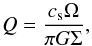 \begin{equation} Q = \frac{c_{\rm s} \Omega}{\pi G \Sigma}, \end{equation}