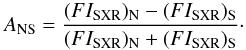 \begin{equation} A_{\rm NS}=\frac{({FI_{\rm SXR}})_{\rm N}-({FI_{\rm SXR}})_{\rm S}}{({FI_{\rm SXR}})_{\rm N}+({FI_{\rm SXR}})_{\rm S}}\cdot \end{equation}