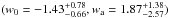 \hbox{$(w_0 = -1.43^{+0.78}_{-0.66}, w_{\rm a} = 1.87^{+1.38}_{-2.57})$}