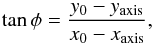 \begin{equation} \tan{\phi} = \frac{y_{0}-y_{\text{axis}}}{x_0-x_{\text{axis}}}, \label{eq:rottanphi} \end{equation}