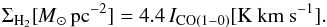 \begin{equation} \rm \Sigma_{H_2}[{\it M}_{\odot}\,pc^{-2}] = 4.4 \,{\it I}_{CO(1-0)}[K~km~s^{-1}]. \label{eq:Sigma_H2} \end{equation}