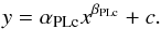 \begin{eqnarray*} y = \alpha_\text{PLc} x^{\beta_\text{PLc}}+ c. \end{eqnarray*}