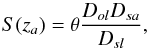 \begin{equation} S(z_a) = \theta \frac{D_{ol} D_{sa}}{D_{sl}}, \end{equation}