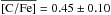 \hbox{$\rm\overline{[C/Fe]} = 0.45\pm 0.10$}