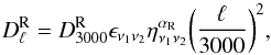 \appendix \setcounter{section}{1} \begin{equation} D_{\ell}^{\textrm{R}}=D_{3000}^{\textrm{R}}\epsilon_{\nu_{1}\nu_{2}}\eta_{\nu_{1}\nu_{2}}^{\alpha_{\textrm{R}}}\bigg(\frac{\ell}{3000}\bigg)^2, \end{equation}