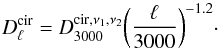 \appendix \setcounter{section}{1} \begin{equation} D_{\ell}^{\textrm{cir}}=D_{3000}^{\textrm{cir},\nu_{1},\nu_{2}}\bigg(\frac{\ell}{3000}\bigg)^{-1.2}\cdot \end{equation}