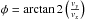 \hbox{$\phi = \arctan 2\left(\frac{v_y}{v_x}\right)$}