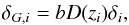 \begin{eqnarray} \delta_{G,i} = b D(z_i) \delta_i, \end{eqnarray}