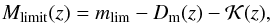 \begin{eqnarray} \label{eq:restframe} M_{\rm limit}(z) = m_{\rm lim} - D_{\rm m}(z) - \K(z), \end{eqnarray}
