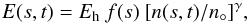 \begin{equation} E(s,t) = E_\mathrm{h}\: f(s)\: [ n(s,t)/n_\circ ]^\gamma , \label{eq:heating} \end{equation}