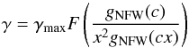 \begin{eqnarray} \gamma = \gamma_{\rm max}F\left(\frac{g_{\rm NFW}(c)}{x^2g_{\rm NFW}(cx)}\right) \end{eqnarray}