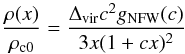 \appendix \setcounter{section}{1} \begin{equation} \frac{\rho(x)}{\rho_{\rm c0}} = \frac{\Delta_{\rm vir} c^2 g_{\rm NFW}(c)}{3 x (1 + c x)^2}\label{eq:nfw_rhox} \end{equation}