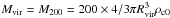 \hbox{$M_{\rm vir} = M_{200} = 200 \times 4/3 \pi R_{\rm vir}^3 \rho_{\rm c0}$}