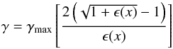 \appendix \setcounter{section}{2} \begin{eqnarray} \gamma = \gamma_{\rm max}\left[\frac{2\left(\sqrt{1+\epsilon(x)}-1\right)}{\epsilon(x)}\right] \label{eq:ngdp_nfw_gamma} \end{eqnarray}