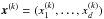 \hbox{$\bx\upp{k} = (x\upp{k}_1, \ldots, x\upp{k}_d)$}