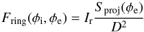 \appendix \setcounter{section}{2} \begin{equation} F_\mathrm{ring} (\phi_{\rm i}, \phi_{\rm e}) = I_{\rm r} \frac{S_\mathrm{proj}(\phi_{\rm e})}{D^2} \end{equation}