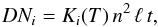 \begin{equation} \label{E:count.rate} DN_i=K_i(T)\,n^2\,\ell\,t , \end{equation}