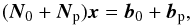 \begin{eqnarray} (\vec{N}_0 + \vec{N}_{\rm p}) \vec{x} = \vec{b}_0 + \vec{b}_{\rm p},\label{eq:priorincoporation} \end{eqnarray}