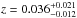 \hbox{$z = 0.036^{+0.021}_{-0.012}$}