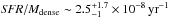 \hbox{${\it SFR}/M_{\rm dense} \sim 2.5^{+1.7}_{-1} \times 10^{-8}\, {\rm yr}^{-1} $}
