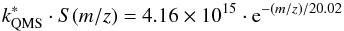 \appendix \setcounter{section}{1} \begin{equation} k^{*}_{\rm QMS} \cdot S (m/z) = 4.16 \times 10^{15} \cdot {\rm e}^{-(m/z)/20.02} \label{sensibilidad} \end{equation}