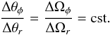 \begin{eqnarray} \label{eq:sameSlope} \frac{\Delta \theta_\phi}{\Delta \theta_r} = \frac{\Delta\Omega_\phi}{\Delta\Omega_r} = {\rm cst} . \end{eqnarray}