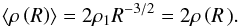 \begin{equation*} \langle\rho\left({R}\right)\rangle = 2 \rho_1 {R}^{-3/2} = 2 \rho\left({R}\right.). \end{equation*}
