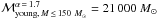 \hbox{$\mathcal{M}_{{\rm young},\, M\,\leq\,150~M_\odot}^{\alpha\,=\,1.7} = 21\,000~M_\odot$}
