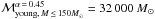 \hbox{$\mathcal{M}_{{\rm young}, \,M\,\leq\,150 M_\odot}^{\alpha\,=\,0.45} = 32\,000~M_\odot$}