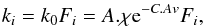 \begin{equation} k_i=k_0 F_i = A. \chi{\rm e}^{-C.Av} F_i \label{K} , \end{equation}