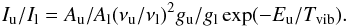\appendix \setcounter{section}{2} \begin{eqnarray} \label{e:vib} I_{\rm u}/I_{\rm l}=A_{\rm u}/A_{\rm l} (\nu_{\rm u}/\nu_{\rm l})^2 g_{\rm u}/g_{\rm l} \, {\rm exp}(-E_{\rm u}/T_{\rm vib}). \end{eqnarray}