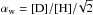 \hbox{$\alpha_{\rm w}=[\rm D]/[\rm H]/\!\sqrt{2}$}