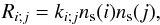 \begin{equation} R_{i; j}=k_{i; j}n_{\rm s}(i)n_{\rm s}(j), \end{equation}