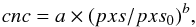 \begin{equation} cnc = a\times(pxs/pxs_{0})^{b}, \end{equation}