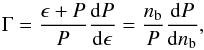 \begin{equation} \Gamma = \frac{\rmatt+P}{P} \frac{{\rm d} P}{{\rm d}\rmatt} = \frac{\nb}{P} \frac{{\rm d} P}{{\rm d} \nb}, \end{equation}