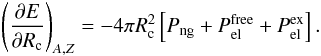 \appendix \setcounter{section}{1} \begin{eqnarray} \left(\frac{\partial{E}}{\partial{ R_{\rm c}}}\right)_{A,Z} = -4{\pi} R_{\rm c}^{2}\left[P_{\rm ng} + P_{\rm el}^{\rm free} + P_{\rm el}^{\rm ex}\right] . \label{eq20} \end{eqnarray}