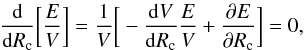 \appendix \setcounter{section}{2} \begin{eqnarray} \frac{{\rm d}}{{\rm d} R_{\rm c}}\bigg[\frac{E}{V}\bigg] = \frac{1}{V}\bigg[-\frac{{\rm d}V}{{\rm d} R_{\rm c}} \frac{E}{V} + \frac{\partial E}{\partial R_{\rm c}}\bigg]=0, \label{eq23} \end{eqnarray}