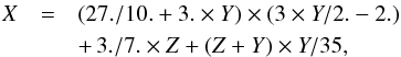 \begin{eqnarray} \label{eq_f_depolarization_J52_inverse} X &=& (27./10.+3. \times Y) \times (3 \times Y/2.-2.) \nonumber \\ &&+\, 3./7. \times Z+(Z+Y) \times Y/35, \end{eqnarray}