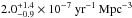 \hbox{$2.0^{+1.4}_{-0.9} \times 10^{-7}~{\rm yr}^{-1}\,{\rm Mpc}^{-3}$}