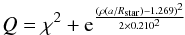 \begin{equation} Q = \chi^2 + {\rm e}^{{\frac{(\rho(a/R_\mathrm{star}) - 1.269)^2}{2 \times 0.210^2}}} \end{equation}