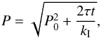 \begin{eqnarray} P = \sqrt{P_0^2 + \frac{2 \tau t}{k_{\rm I}}}, \label{eq:I-limit} \end{eqnarray}